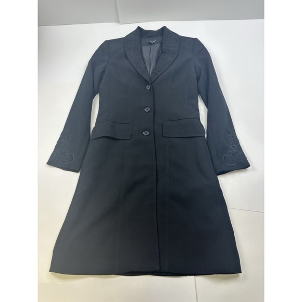 H&M Womens Black Trench Coat Black‎ Size 4 Beaded